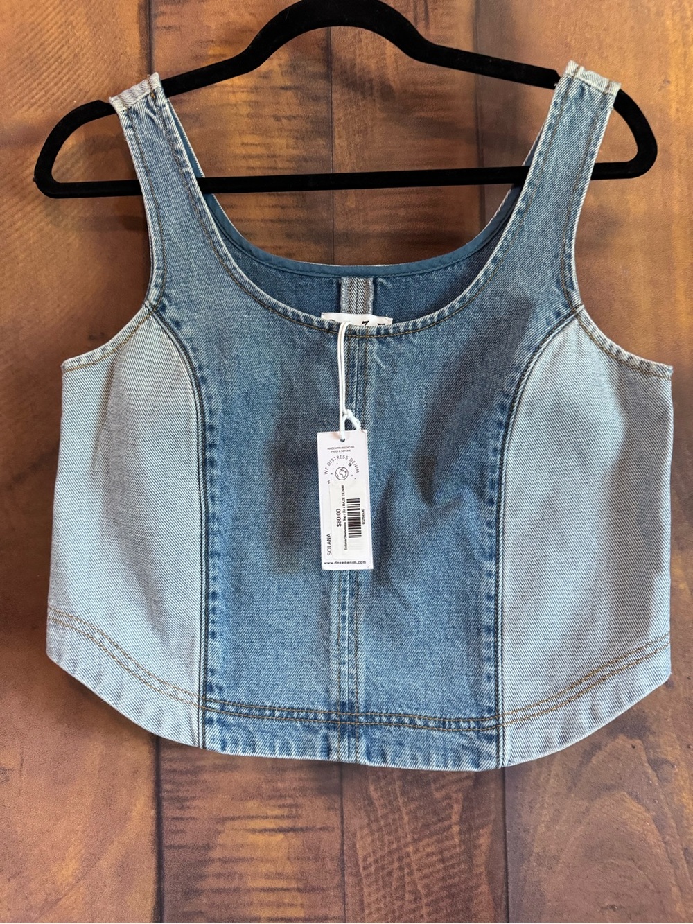 DAZE Denim Solana Sleeveless Denim Top XS NWT Color Block Crop Tank $80 MSRP
